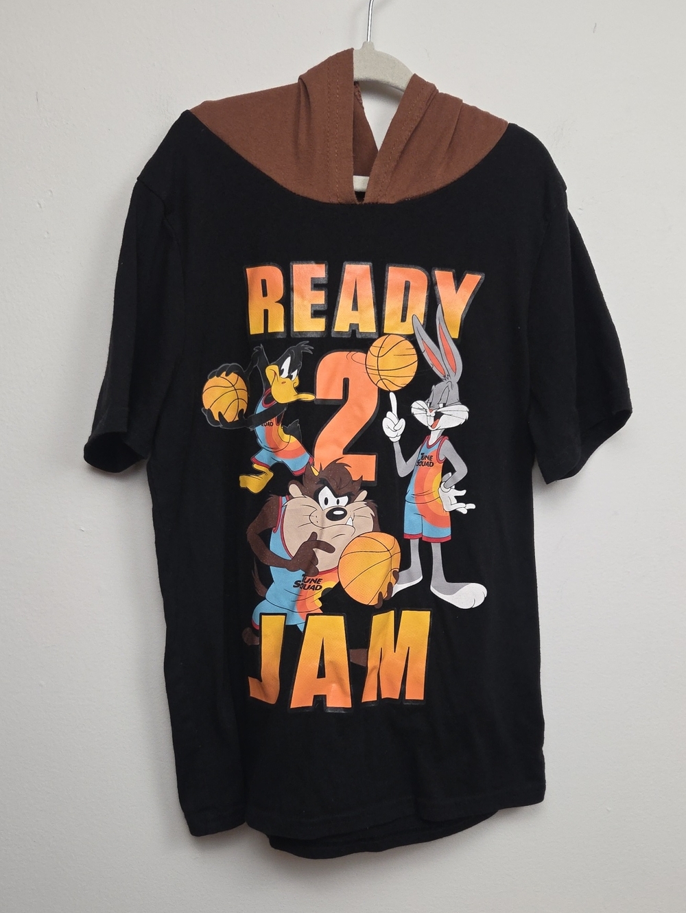 VTG 90s Y2K Boy's Space Jam Ready 2 Jam Basketball Cartoon Hooded T-Shirt Casual